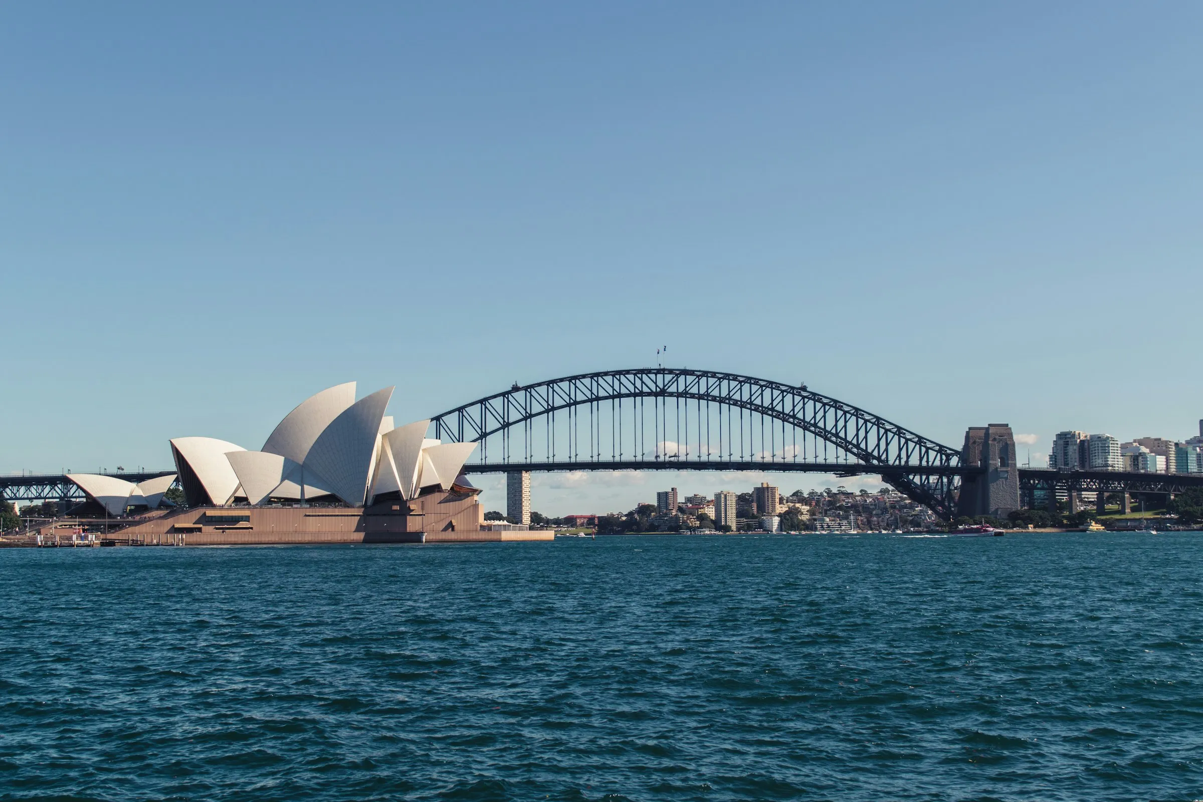 Sydney Opera House and Harbour Bridge on a clear, sunny day